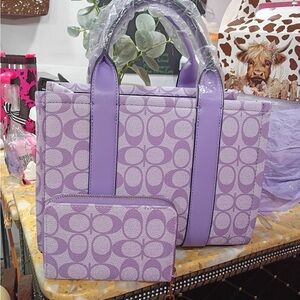 Inspired coach Lavender Signature Tote and Wristlet Set - Stylish Women's Bag